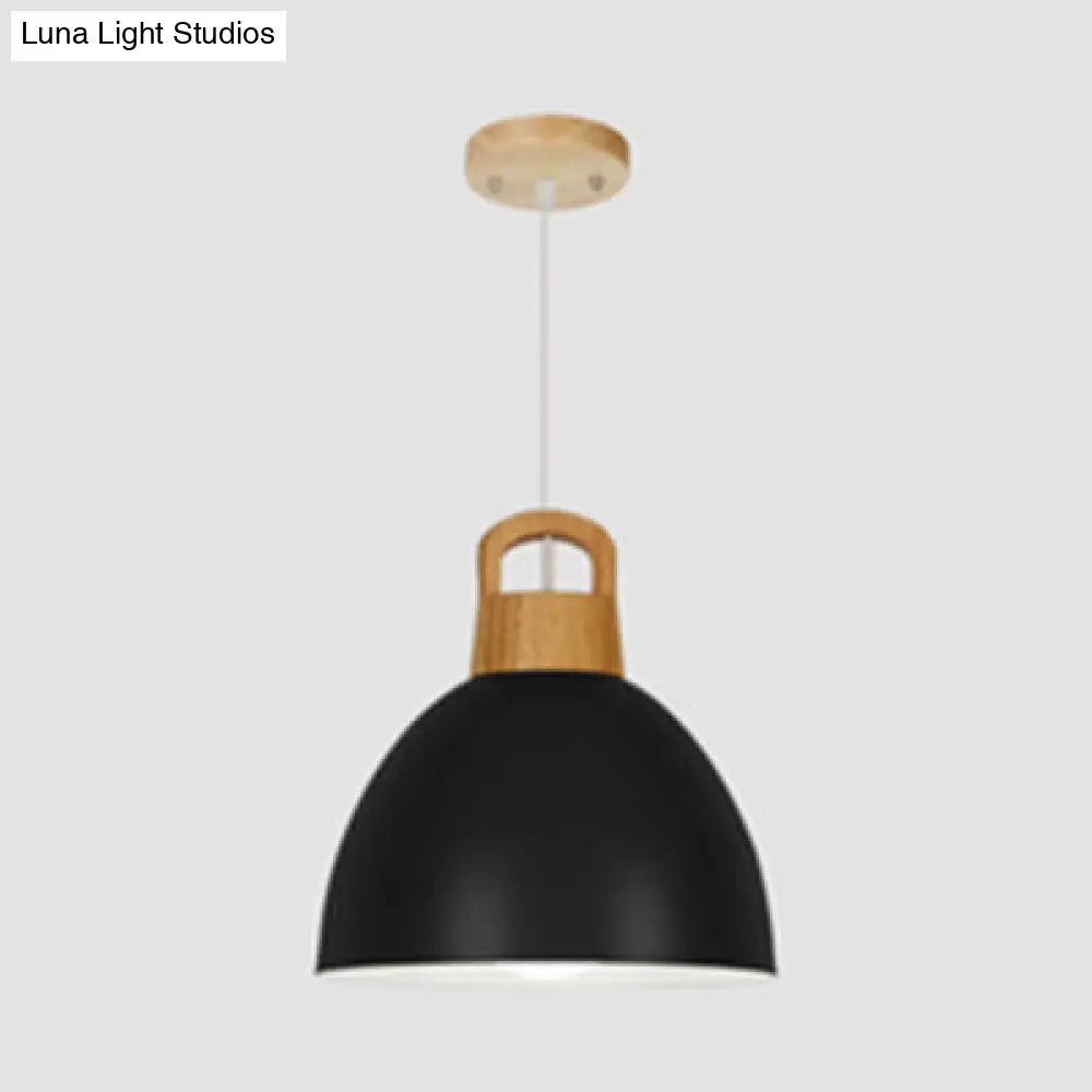 Aluminum Dome Pendant Macaron Hanging Lamp For Kitchen Corridor - 1 Bulb Lighting Solution Black