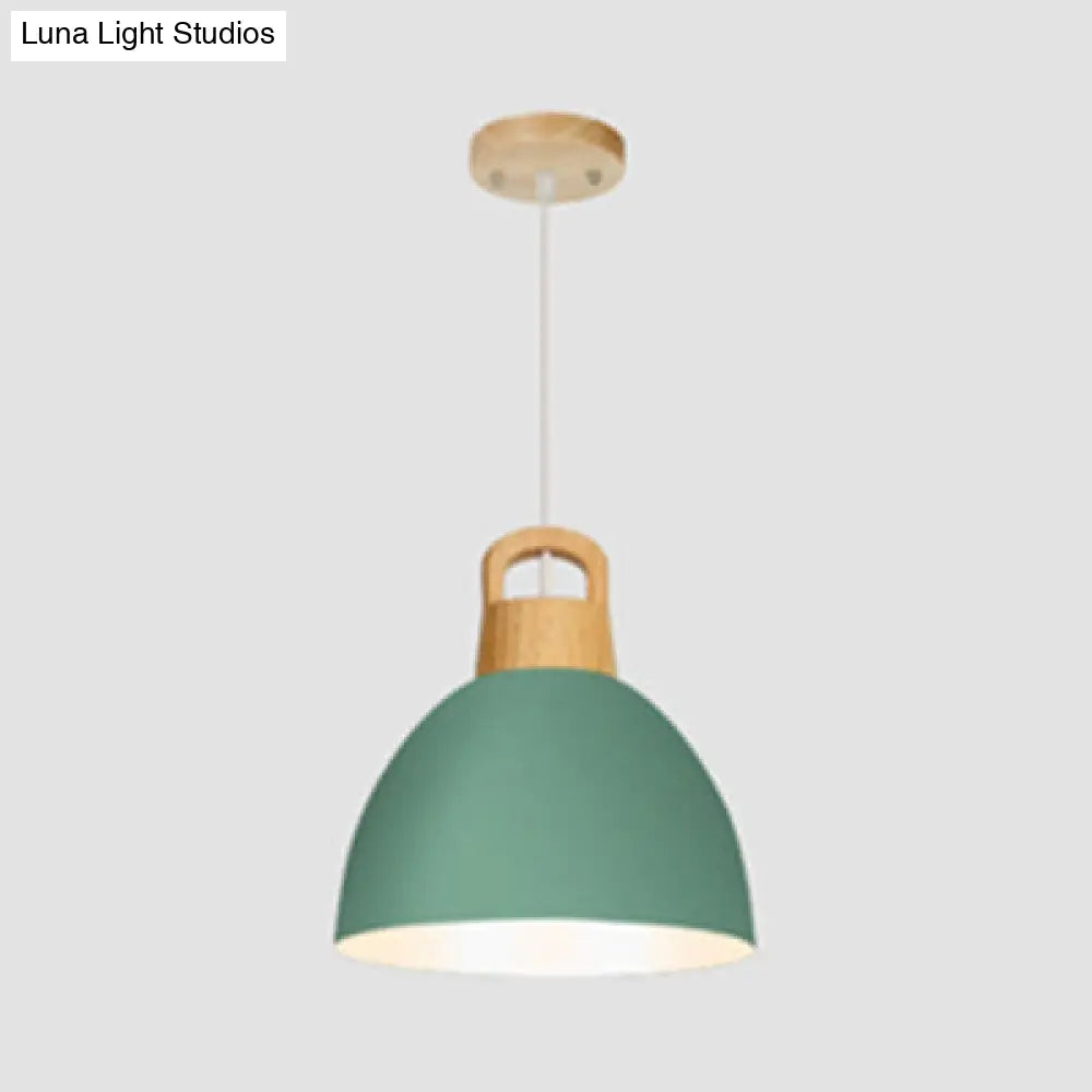 Aluminum Dome Pendant Macaron Hanging Lamp For Kitchen Corridor - 1 Bulb Lighting Solution Green