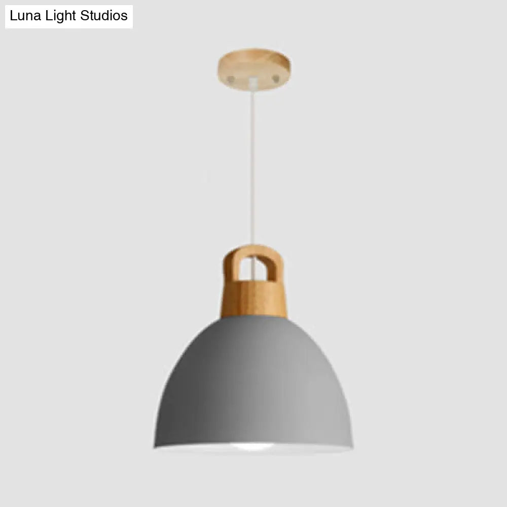 Aluminum Dome Pendant Macaron Hanging Lamp For Kitchen Corridor - 1 Bulb Lighting Solution Grey