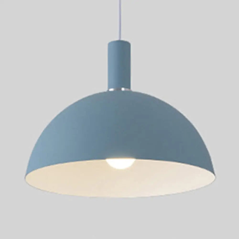 Aluminum Dome Suspension Light: Macaron Candy Pendant Lamp in Blue/Green/Yellow/Pink for Living Room Blue / 12’’