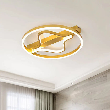 Aluminum Flush Mount Ceiling Light - Modernist Gold Led Surface Lamp (16/19.5) With Ripplet Central