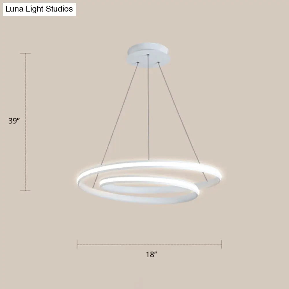 Aluminum Led Chandelier Light - Loop Shaped Minimalist Dining Room Suspension Lamp White / 18’ Warm