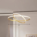 Aluminum Led Chandelier: Outer Glowing Ring Shaped Hanging Light For Restaurants Gold / 2 Tiers 16’
