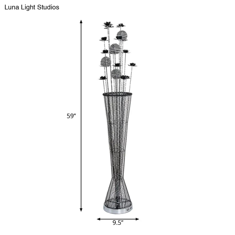 Aluminum Led Standing Lamp- Black-Silver Decorative Tapered Design For Reading With Bloom And Ball
