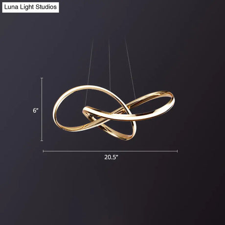 Aluminum Twist Chandelier With Led Artistic Gold Light For Dining Room Ceiling