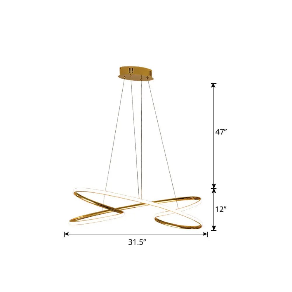 Aluminum Twist Led Pendant Chandelier: Artistic Hanging Lamp For Dining Table Gold / 31.5’