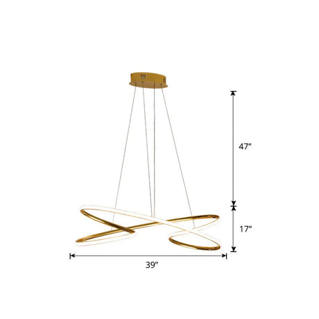 Aluminum Twist Led Pendant Chandelier: Artistic Hanging Lamp For Dining Table Gold / 39.5’