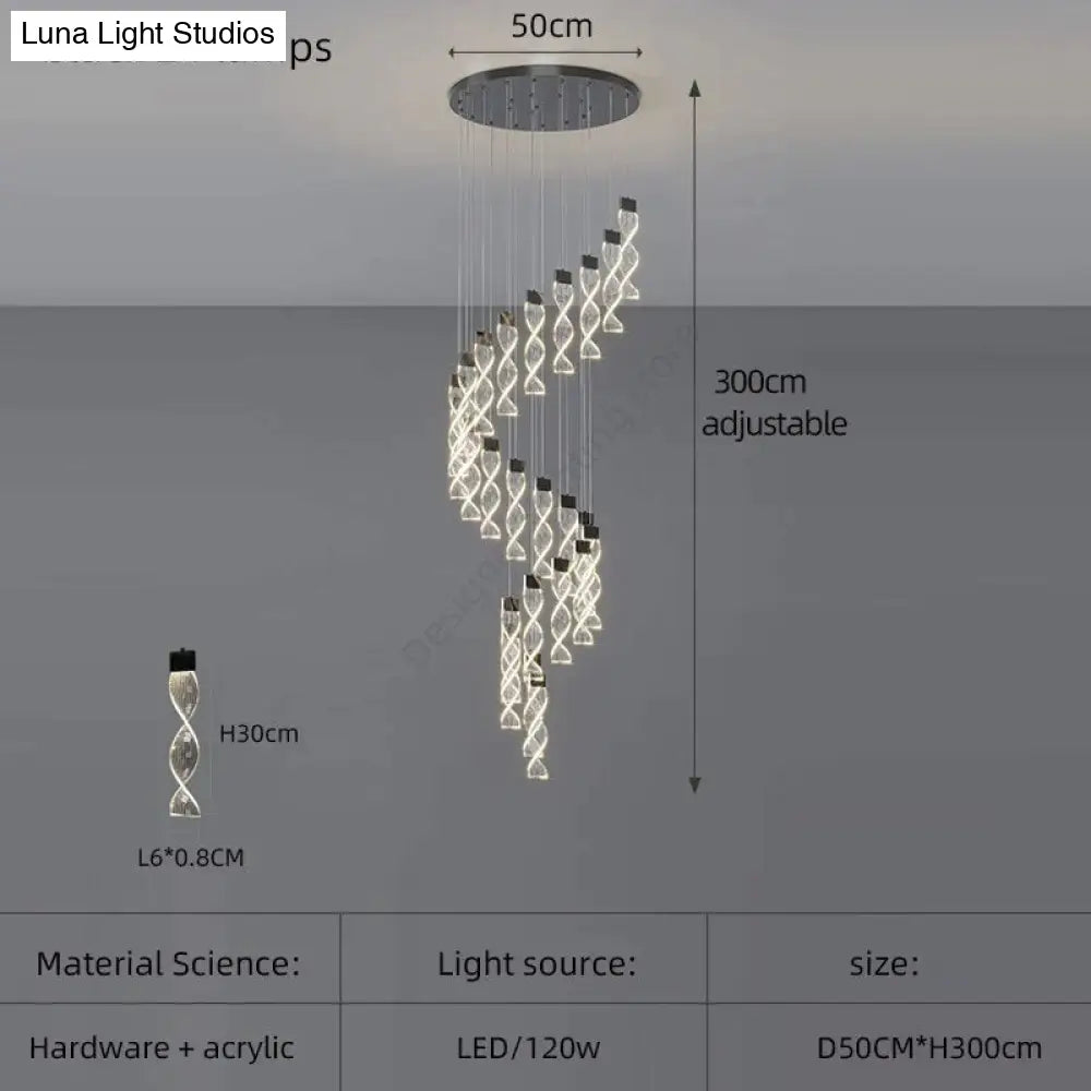 Alura - Designer Spiral Chandelier Black 24 Lamps / White Light