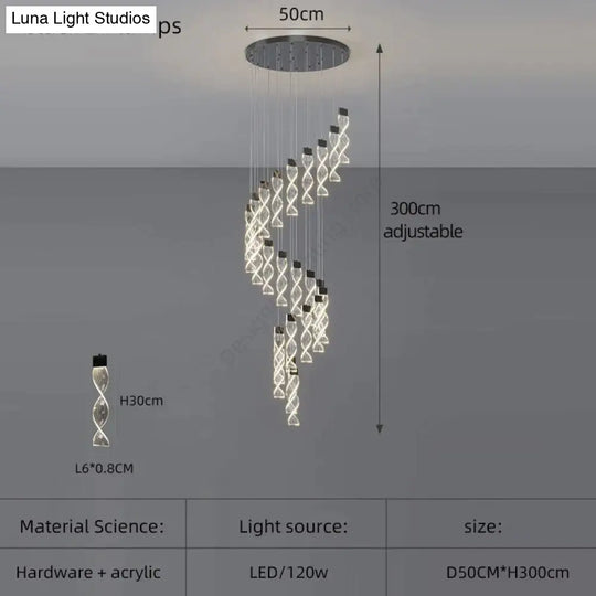Alura - Designer Spiral Chandelier Black 24 Lamps / White Light