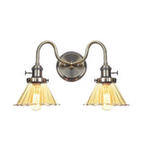 Amber/Clear Glass Wall Light With Undulated Arm In Bronze - Factory 2 Bulbs Living Room Mounted