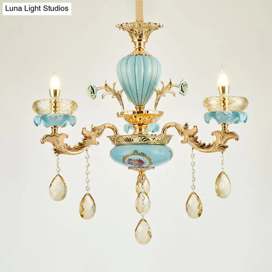 Amber Crystal Chandelier: Modern Ceramics Pendant Light In Gold For Living Room
