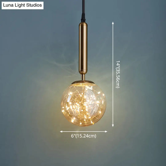 Amber Glass Ball Pendulum Light - Nordic Style Led Hanging Pendant
