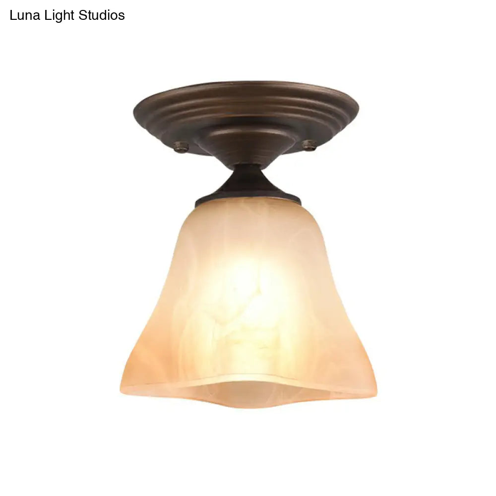 Amber Glass Bell Ceiling Light: Classic Semi-Flush Single Fixture For Living Room