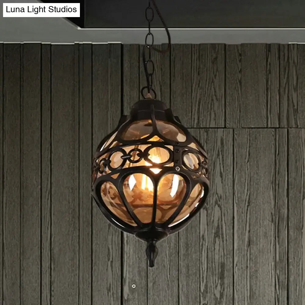 Amber Glass Hanging Pendant Light For Outdoor Balcony - Loft Sphere Design (1 7’/9’ W) In