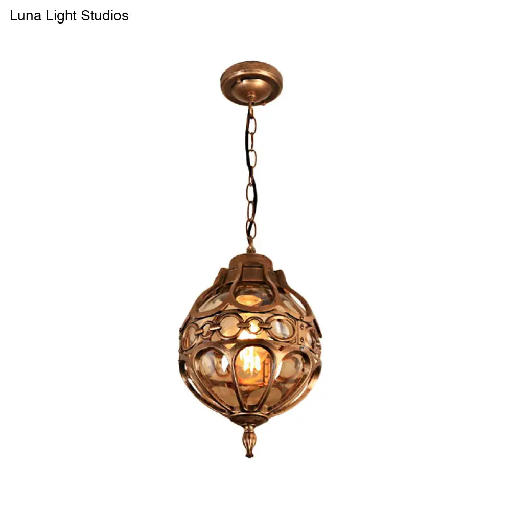 Amber Glass Loft Sphere Pendant Light - Outdoor Hanging For Balcony (7/9 W) In Black/Bronze