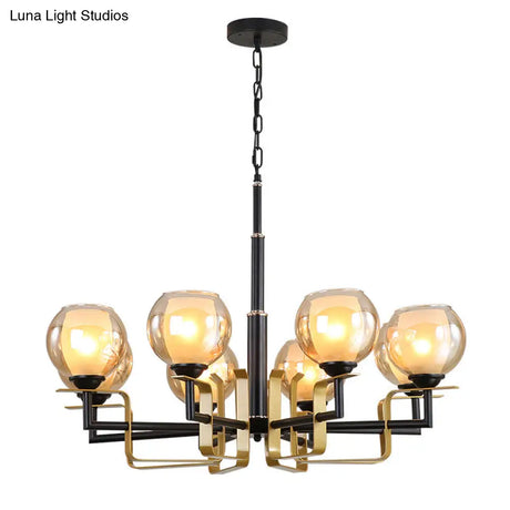 Amber Glass Pendant Chandelier - Traditional Black Bubble Multiple Lighting Positions Bedroom