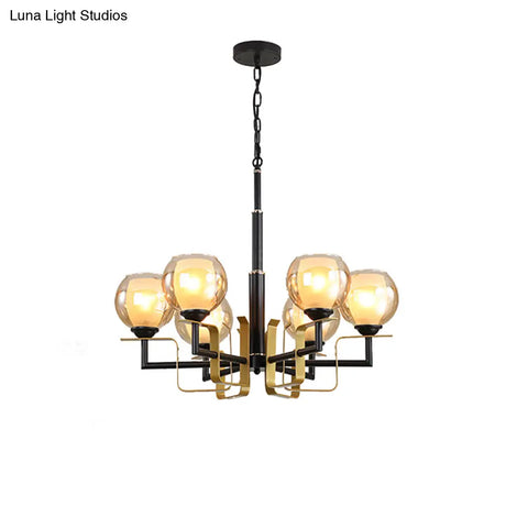 Amber Glass Pendant Chandelier - Traditional Black Bubble Multiple Lighting Positions Bedroom