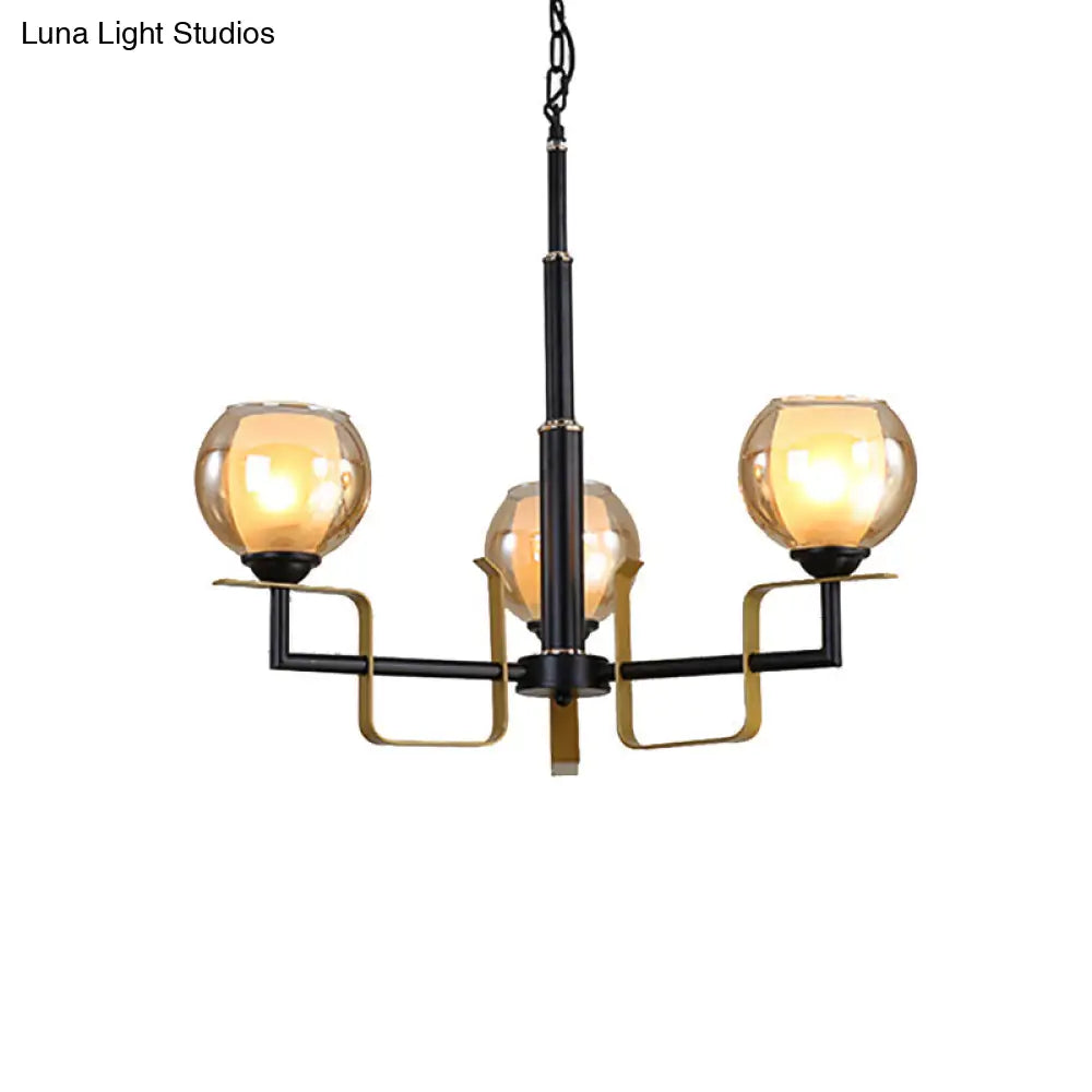 Amber Glass Pendant Chandelier - Traditional Black Bubble Multiple Lighting Positions Bedroom
