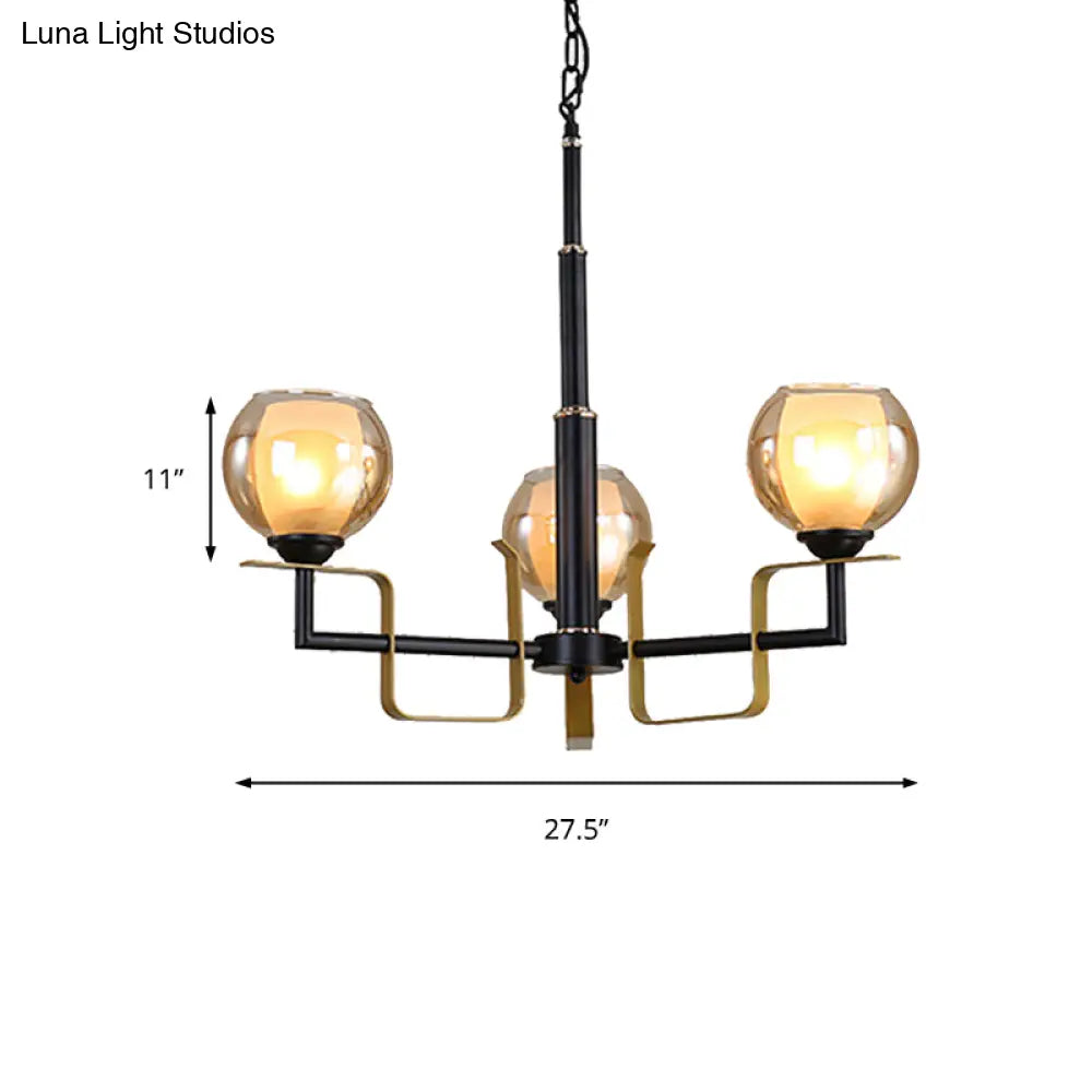 Amber Glass Pendant Chandelier - Traditional Black Bubble Multiple Lighting Positions Bedroom