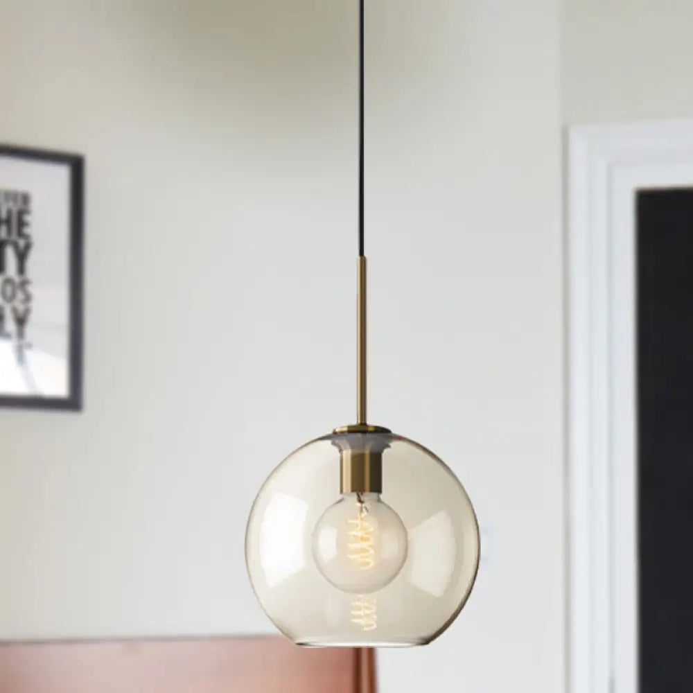 Amber Glass Pendant Light - Modern Brass Hanging Ceiling Fixture (8’/10’/12’ Wide) / 10’