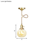Amber Glass Retro Vintage Pendant Lamp - Melon Shape Dining Room Décor
