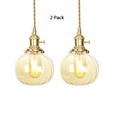 Amber Glass Retro Vintage Pendant Lamp - Melon Shape Dining Room Décor / 2
