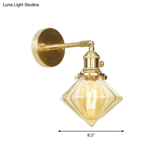 Amber Ribbed Glass Geometric Sconce - Retro Style Wall Light Fixture
