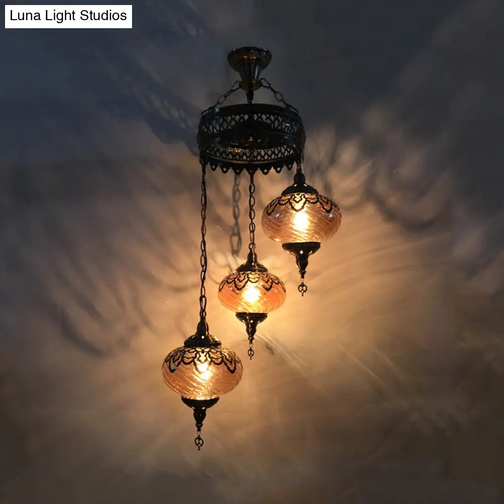 Amber Swirl Glass Pendant Light - Traditional Bronze Oval Chandelier For Living Room