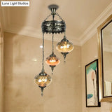 Amber Swirl Glass Pendant Light - Traditional Bronze Oval Chandelier For Living Room