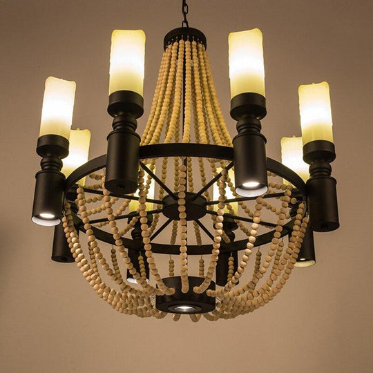 American Country Loft Vintage Big Wooden Beads Hang Pendant Lamp E27 E14 Led Lights Modern For