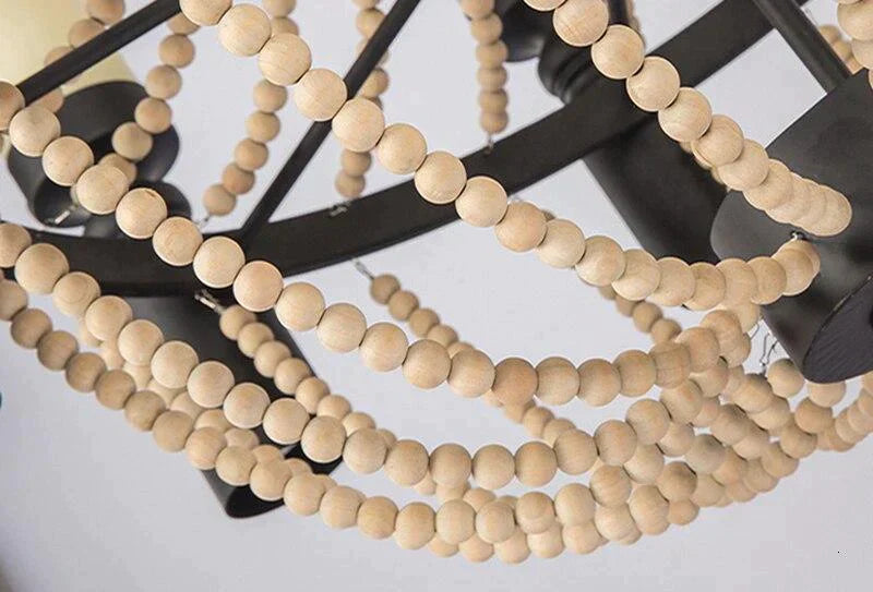 American Country Loft Vintage Big Wooden Beads Hang Pendant Lamp E27 E14 Led Lights Modern For