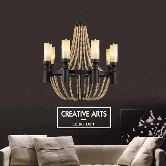 American Country Loft Vintage Big Wooden Beads Hang Pendant Lamp E27 E14 Led Lights Modern For