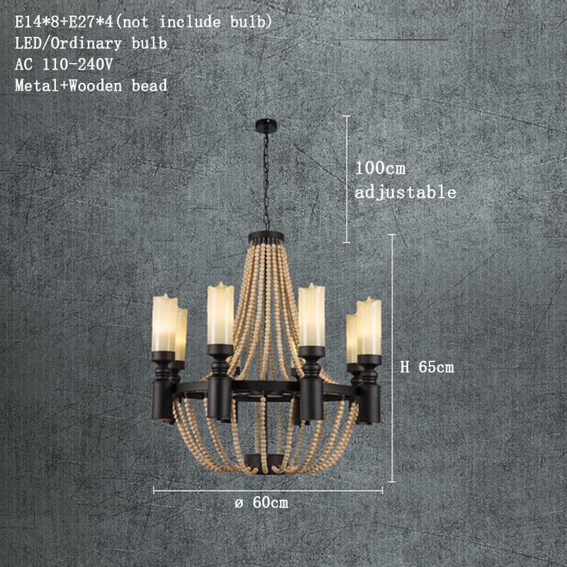 American Country Loft Vintage Big Wooden Beads Hang Pendant Lamp E27 E14 Led Lights Modern For