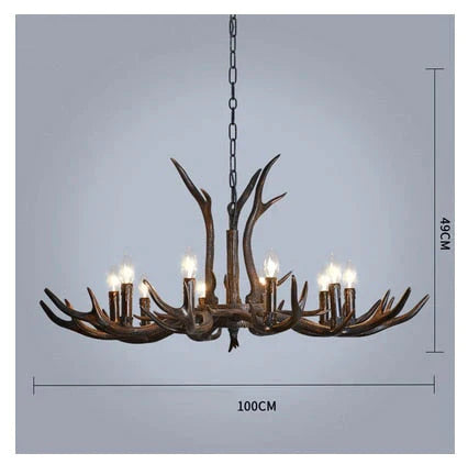Lampe de lustre à 2 niveaux en bois de cerf de style rétro américain