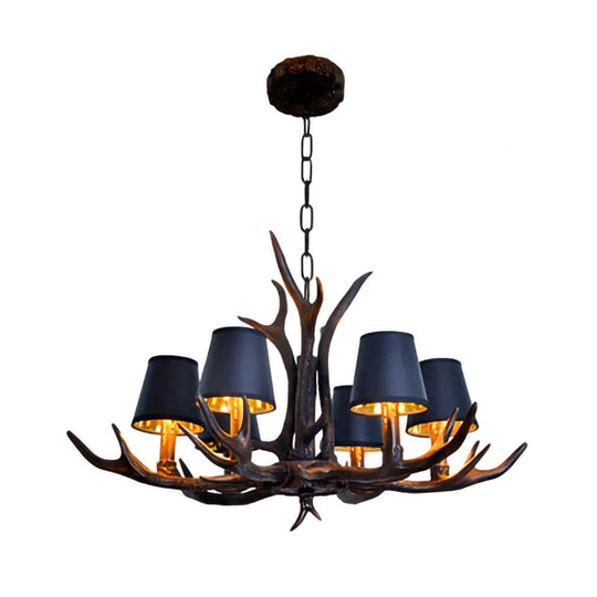 Lampe de lustre à 2 niveaux en bois de cerf de style rétro américain