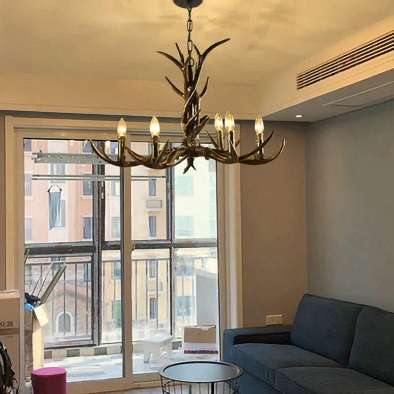 Lampe de lustre à 2 niveaux en bois de cerf de style rétro américain
