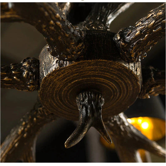 Lampe de lustre à 2 niveaux en bois de cerf de style rétro américain