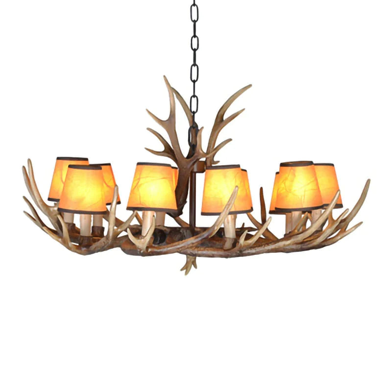 Lampe de lustre à 2 niveaux en bois de cerf de style rétro américain