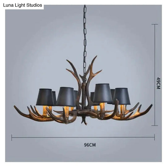 American Country Retro Style Antler 2 Tier Chandelier Lamp 8 Lights-Lampshade / Brushed Gold Black