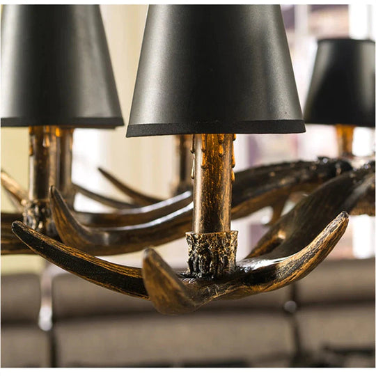 Lampe de lustre à 2 niveaux en bois de cerf de style rétro américain
