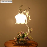 American Flower Night Light Table Lamp With Ruffle Frosted White Glass Shade In White/Red - 1-Head