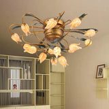 American Garden Bedroom Ceiling Light With 8/15 Led Heads And Frosted Glass In Brass Finish 15 / A