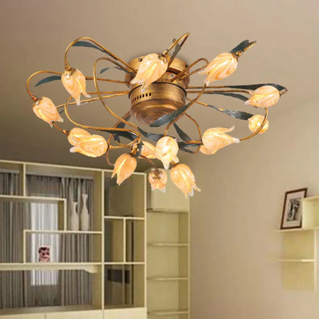 American Garden Bedroom Ceiling Light With 8/15 Led Heads And Frosted Glass In Brass Finish 15 / A