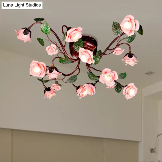 American Garden Metal Semi Flush Mount With 12 Led Lights In Dark Brown For Rose Bedroom Ceiling