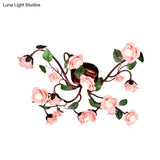 American Garden Metal Semi Flush Mount With 12 Led Lights In Dark Brown For Rose Bedroom Ceiling