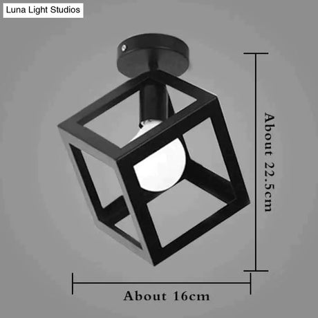 American Vintage Loft Led Ceiling Light Lamp Iron Cage Pyramid Corridor Entrance Balcony Bar Counter