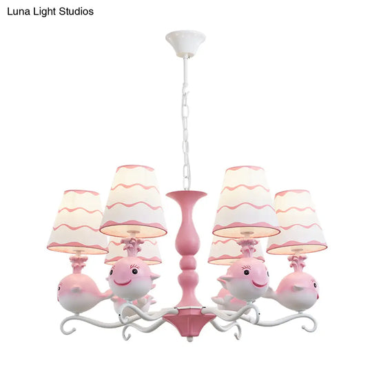 Animal Fabric Hanging Chandelier: Designer Tapered Shade Ceiling Lamp With 6 Lights For Bedroom