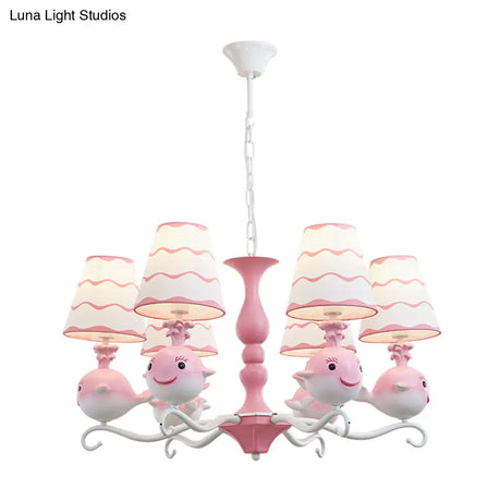 Animal Fabric Hanging Chandelier: Designer Tapered Shade Ceiling Lamp With 6 Lights For Bedroom