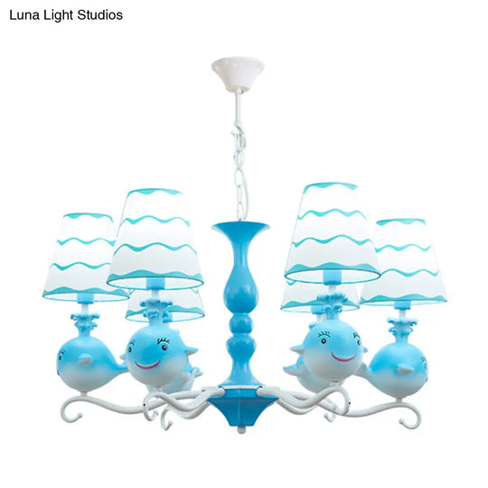 Animal Fabric Hanging Chandelier: Designer Tapered Shade Ceiling Lamp With 6 Lights For Bedroom