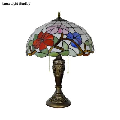 Annabelle - Red/Orange Glass Tiffany Night Lamp With Carved Base